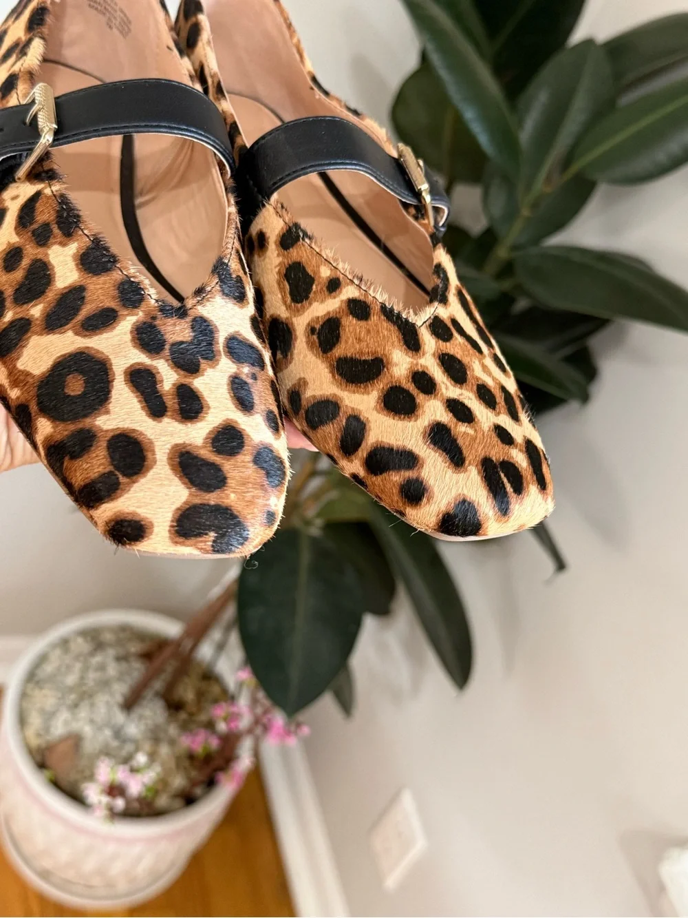 Loft Leopard Print Calf Hair Mary Jane Flats | Animal Print Buckle Shoes 7